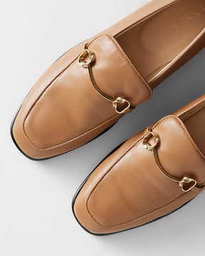 tan leather loafers for women made from recycled materials
