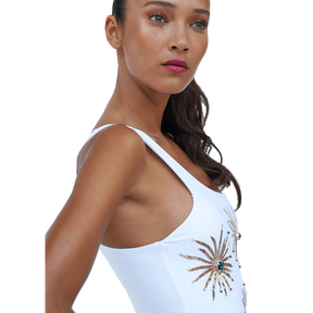 white one shoulder statement swimsuit