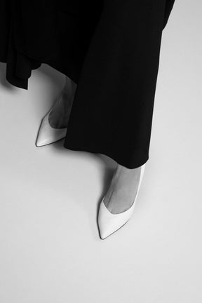 elegant pointed toe block heel pumps in white leather