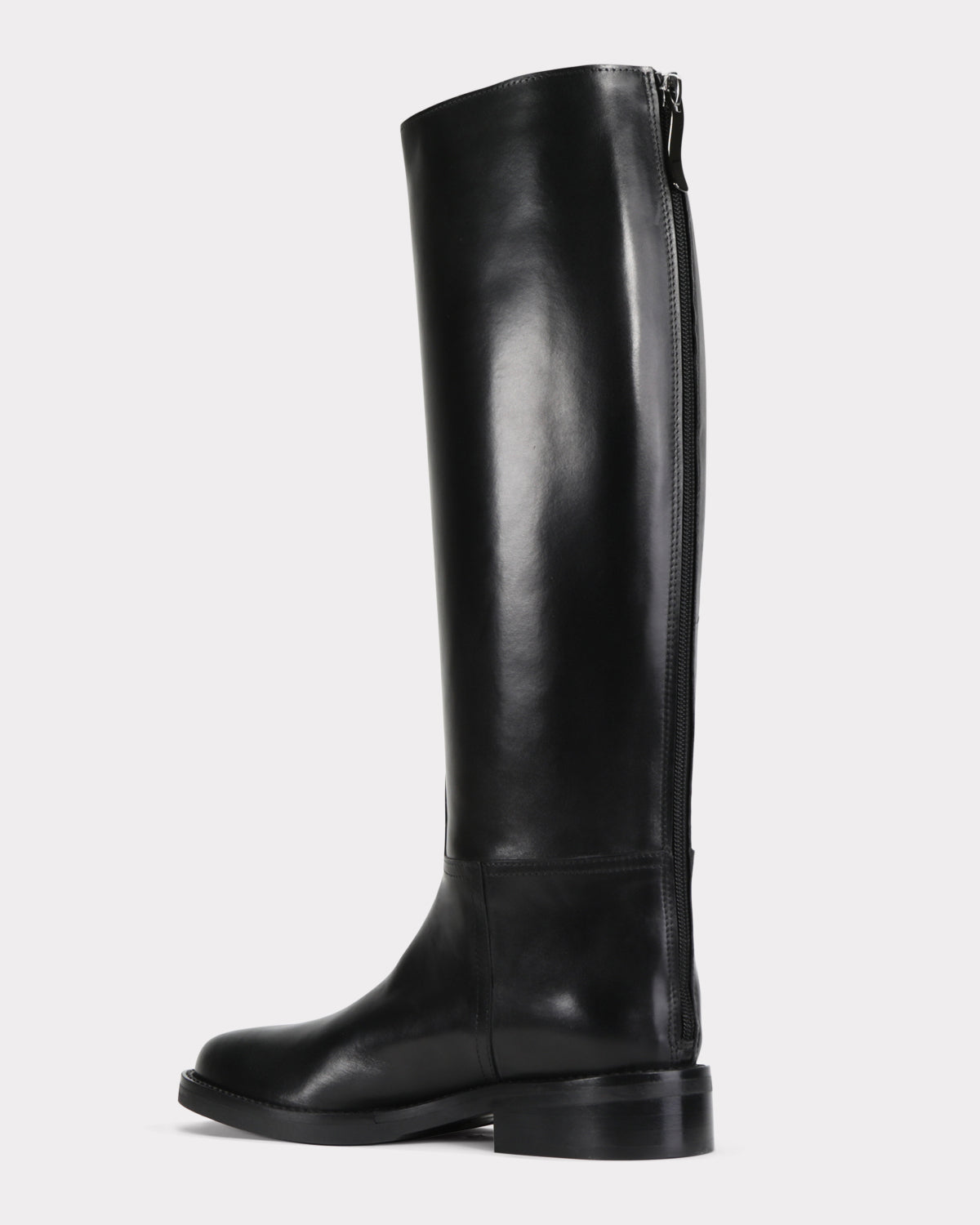 black leather knee high riding boot made from recycled materials