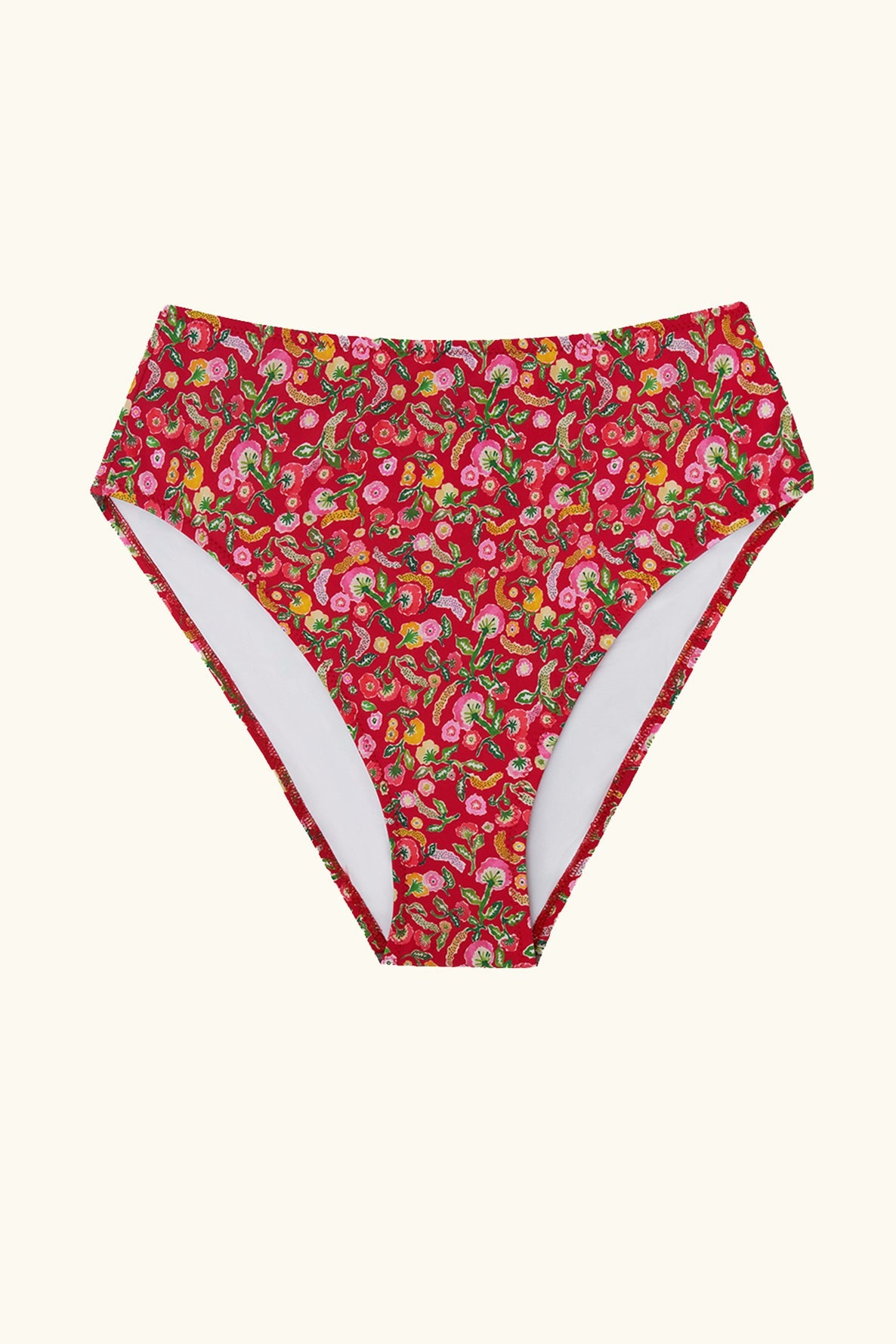 sustainable fashion brand high waisted bikini bottom red floral print