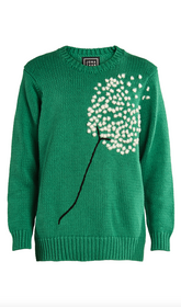 green hand embroidered dandelion pullover sweater
