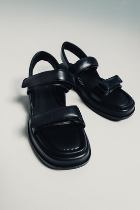 slow fashion brand chunky black summer sandals
