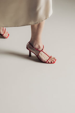 eco chic strappy evening shoe in red leather