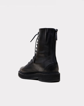 sustainable leather combat boot in black