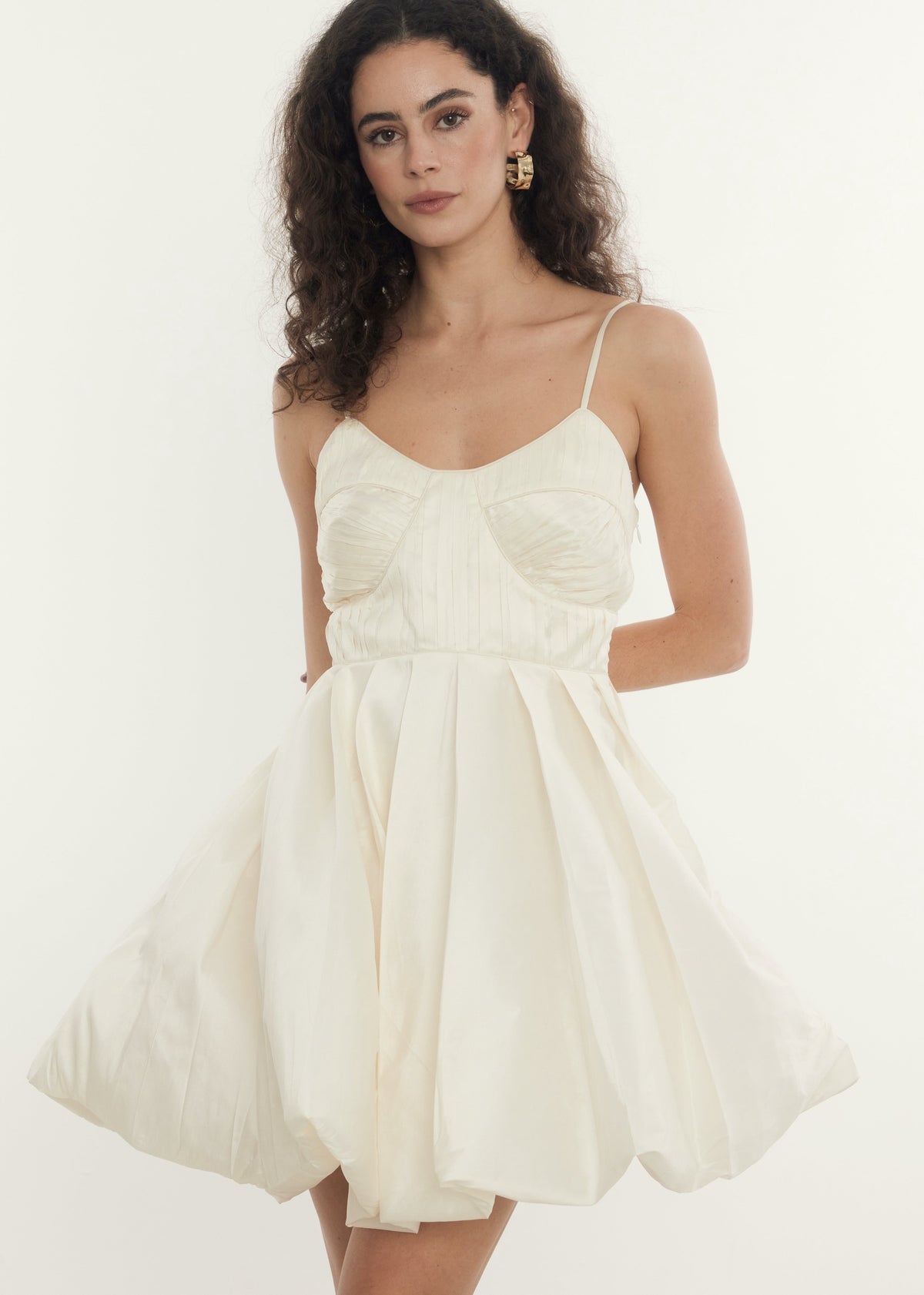 Cream Taffeta Mini Dress with ruching details