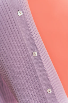 quiet luxury purple knit pants with buttons