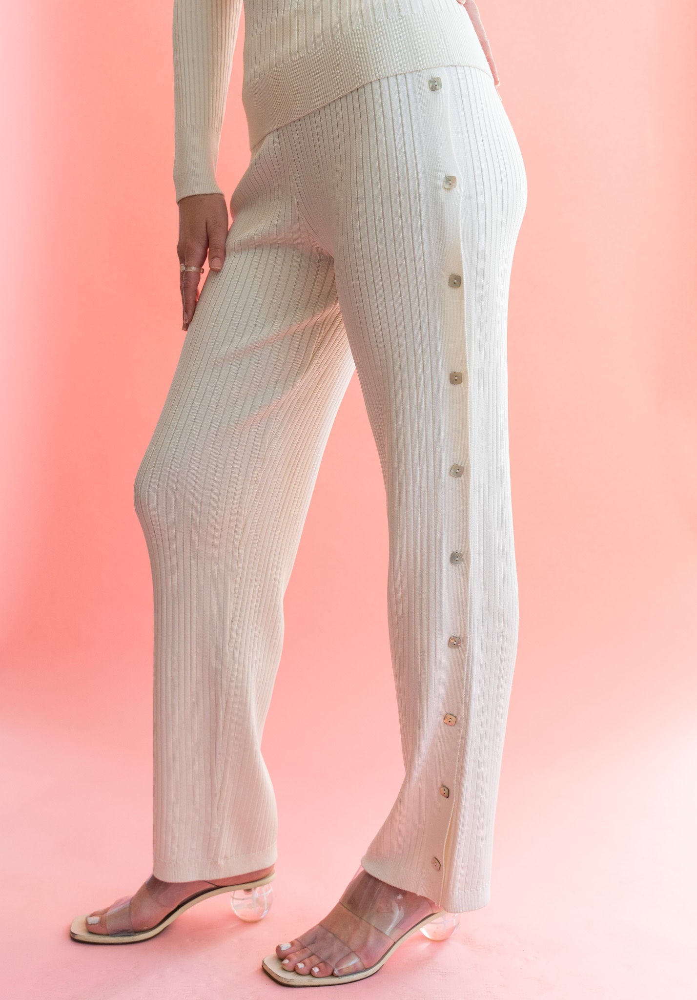 sustainable white knit pants quiet luxury spring loungewear 