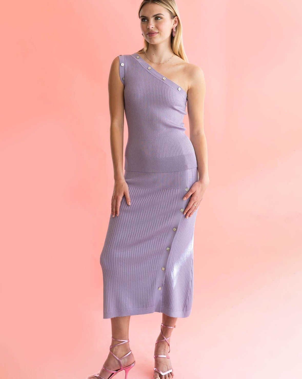 sustainable knit skirt for spring in purple