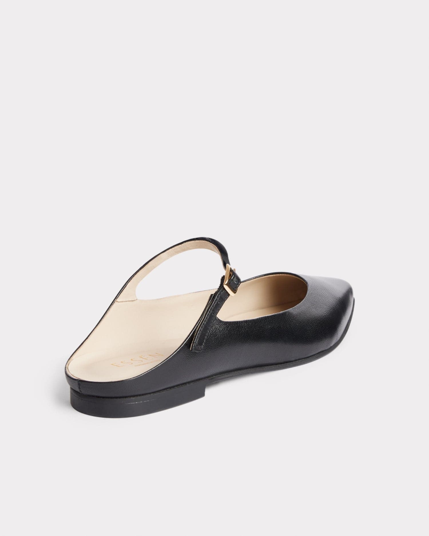 eco chic black leather mary jane slides with pointed toe