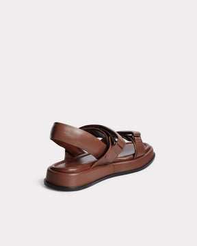 ethical leather chunky summer sandal with strap in chocolate brown