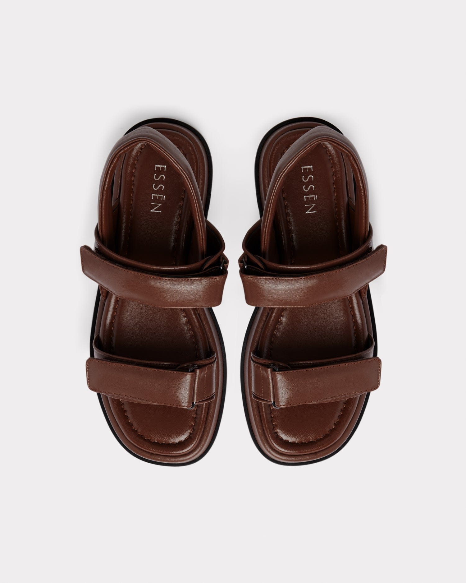 quiet luxury chunky strap sandals in chocolate brown