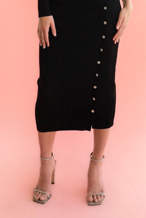 black knit dress with buttons