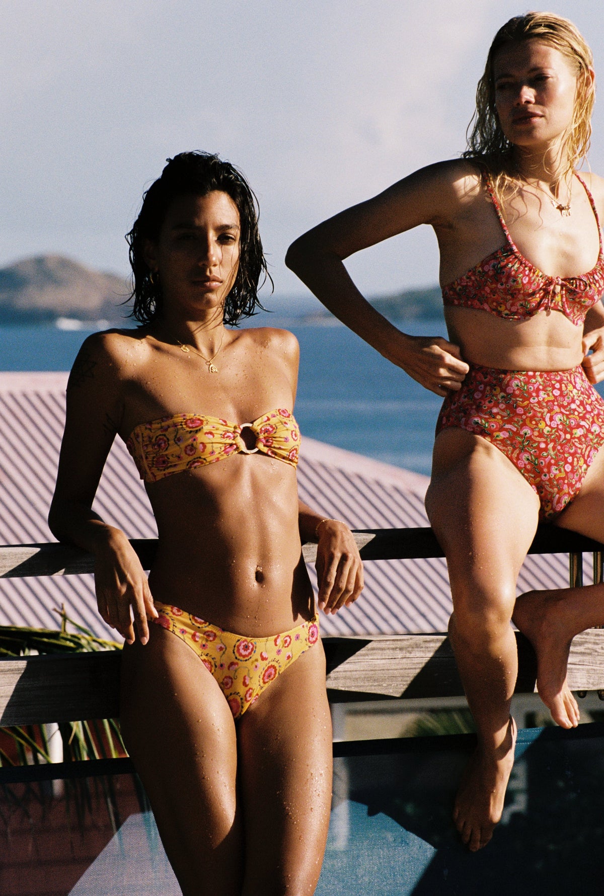 sustainable swimwear 90s inspired multicolored bikini top