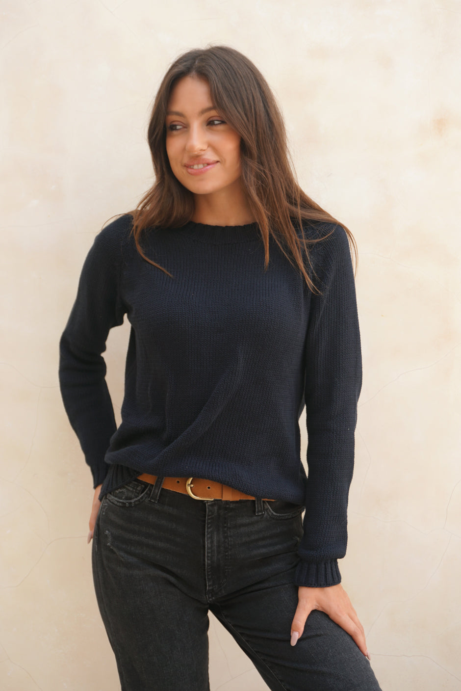 cotton crewneck pullover sweater made from sustainable materials