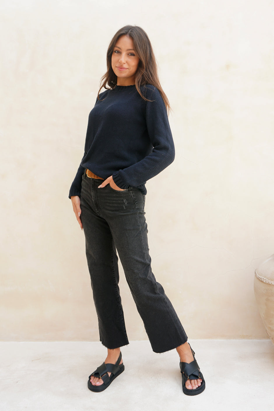 ethically made cotton navy blue crewneck sweater
