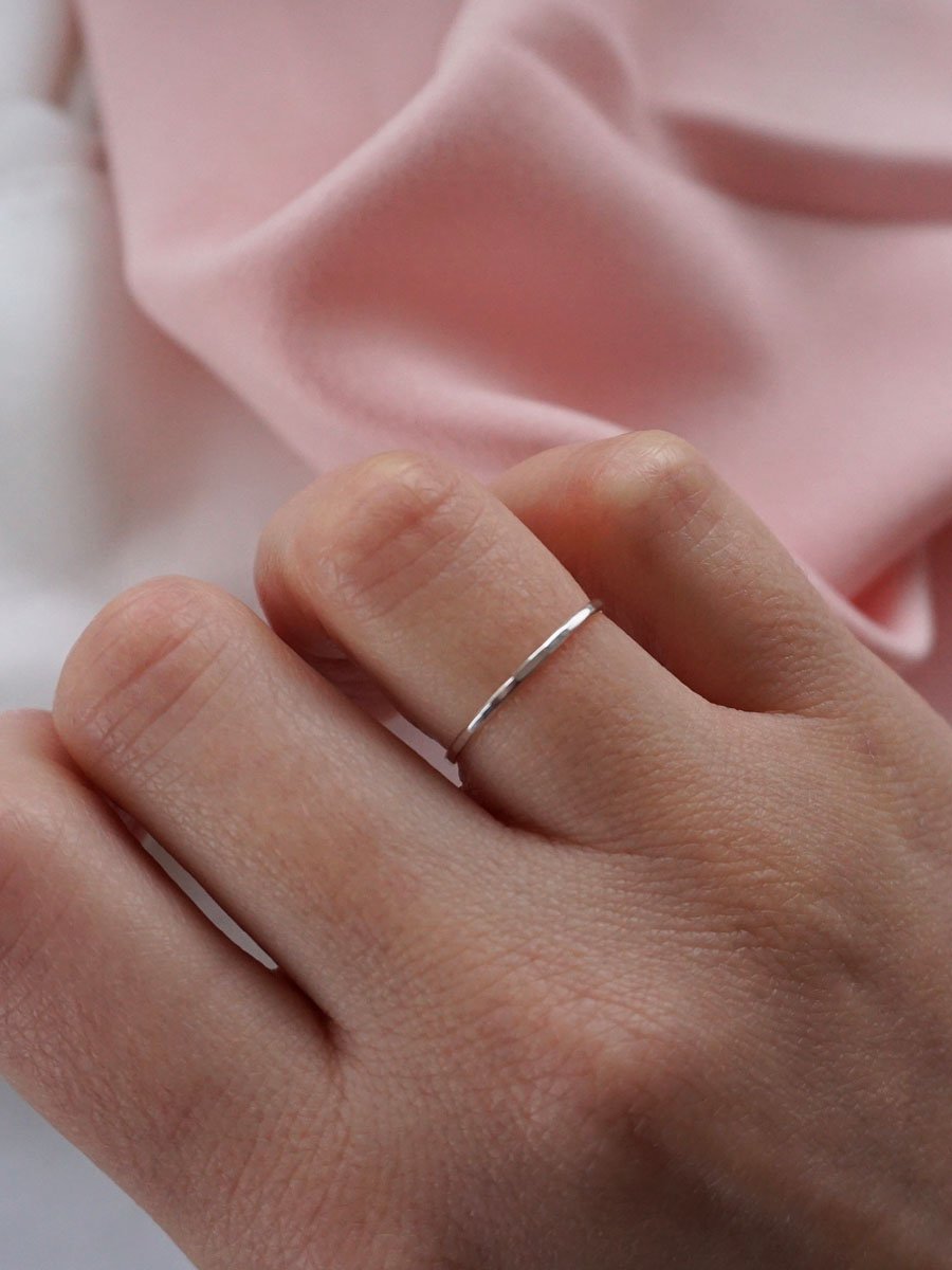 minimalist hammered silver ring made from recycled materials