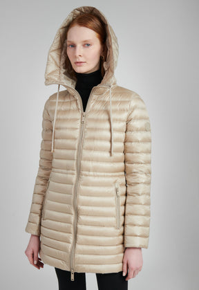 champagne mid length lightweight winter jacket
