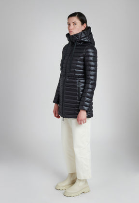 mid length lightweight puffer jacket in black