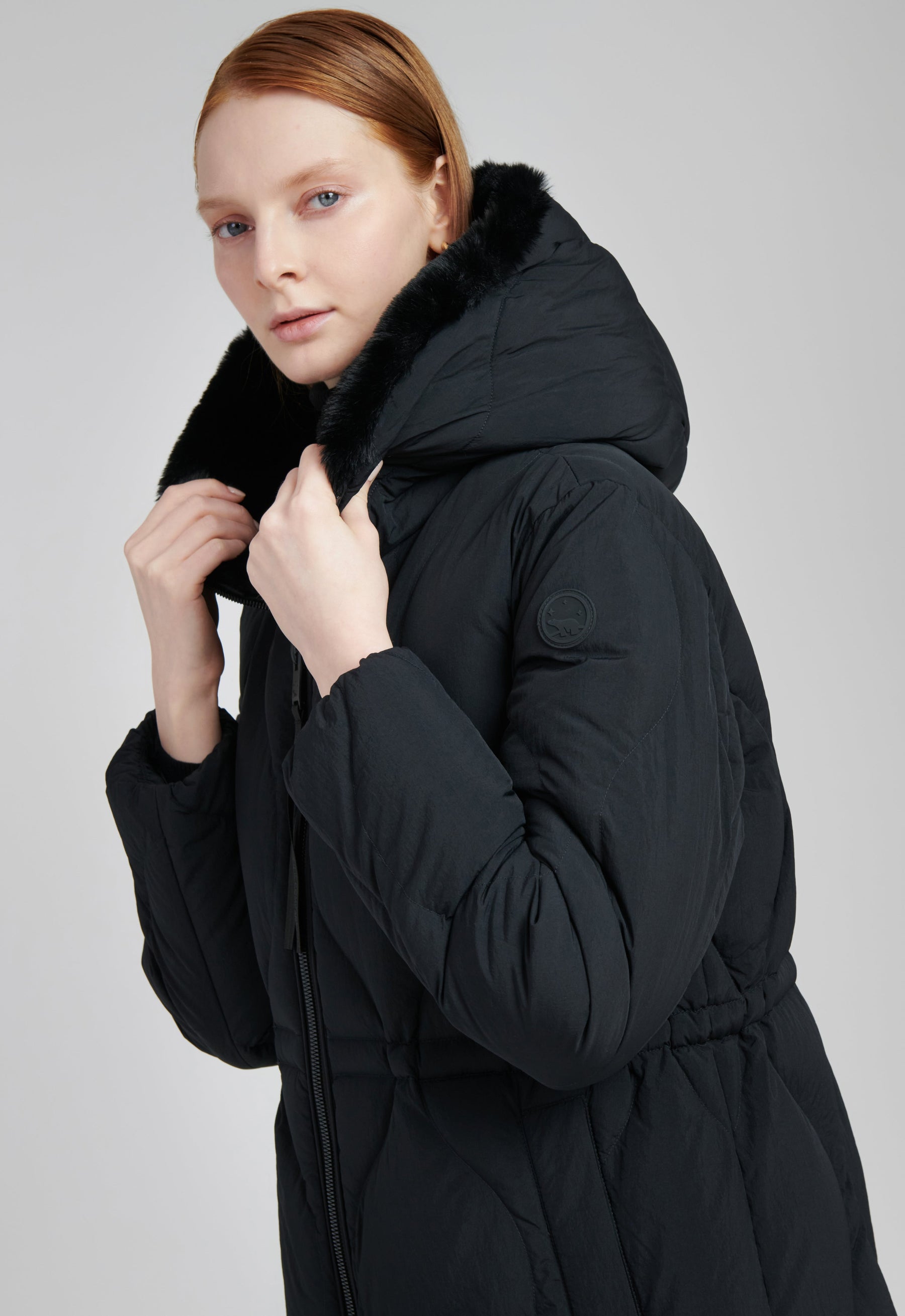 sustainable full length winter coat in black