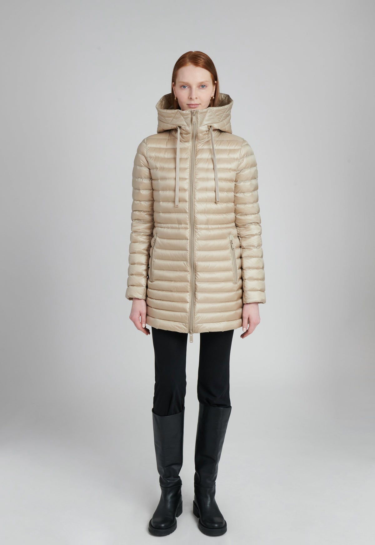 lightweight mid length puffer coat