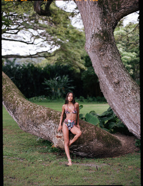 eco friendly bathing suit high rise bikini bottom tropical print