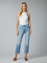 sustainable high rise straight leg ankle cut jeans light wash