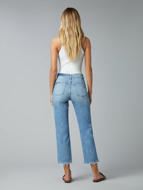sustainable alternative to levi's classic vintage high rise straight leg jeans in light wash