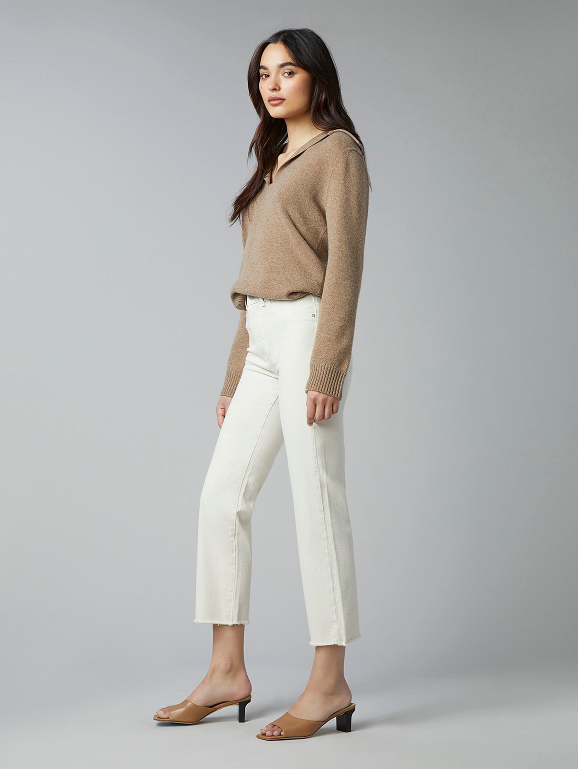 sustainable high rise straight leg vintage cut jeans in ecru