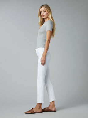 sustainable denim mid rise straight leg ankle cut jeans in white