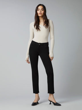 mid rise straight leg ankle cut jeans in black