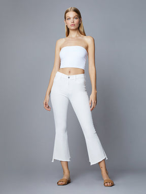 white high rise cropped jeans with frayed hem
