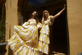 yellow floral print tiered maxi dress