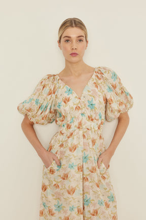 organic cotton toile print midi dress with pockets