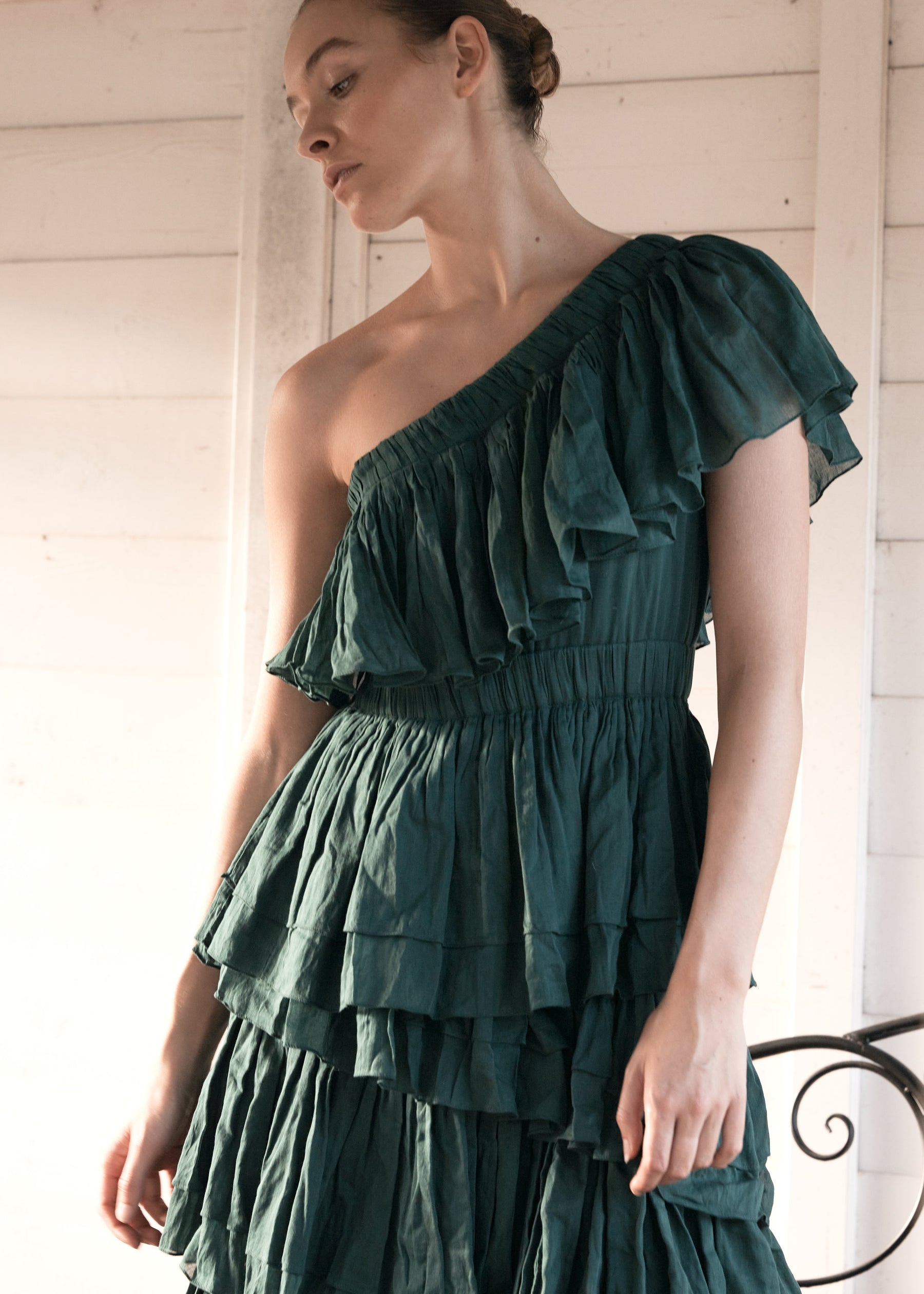 emerald green organic cotton tiered ruffle dress