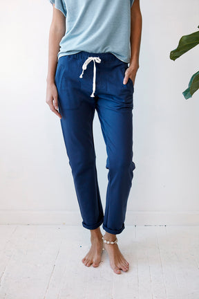 tapered fit blue cotton lounge pants 
