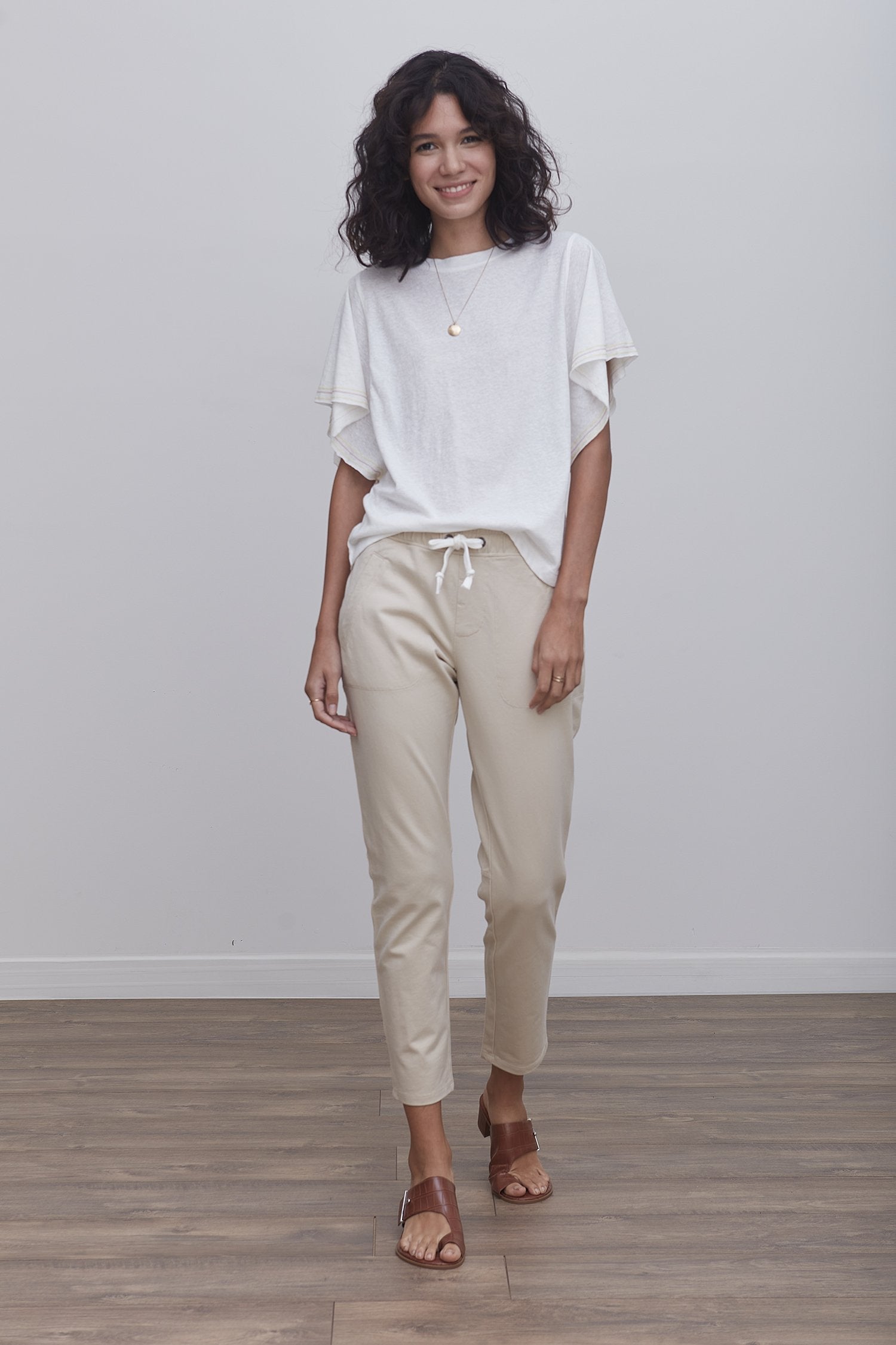 beige tailored casual pants 