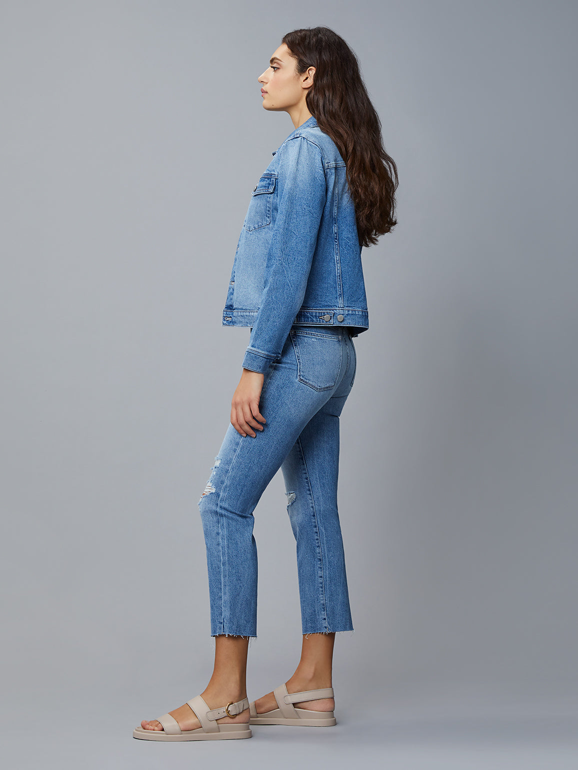 sustainable classic full length denim jacket