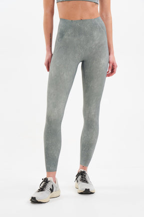 Full view of sustainable running leggings inspired by lululemon in color weathered fern (sage)
