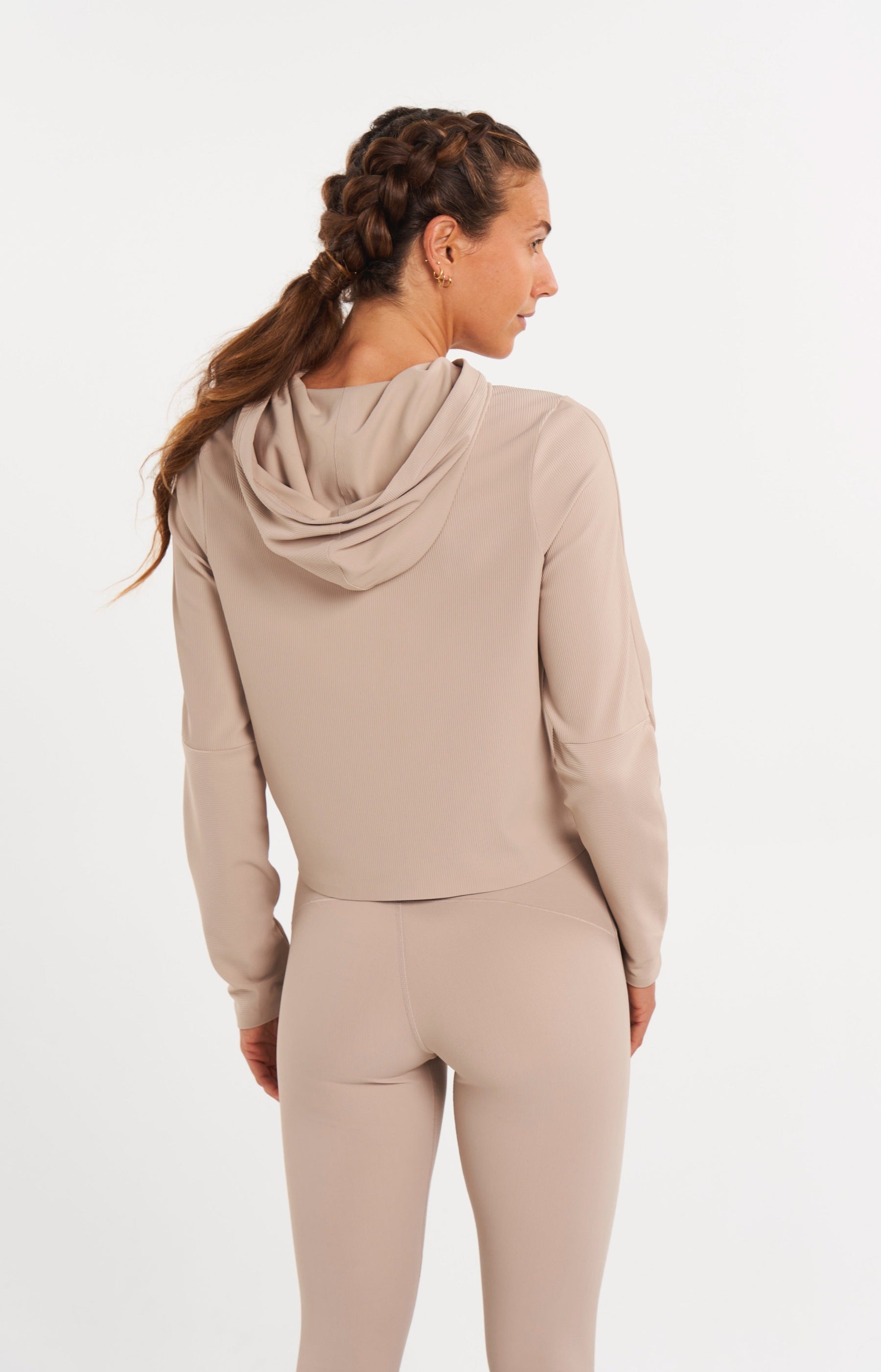 sustainable workout hoodie in beige