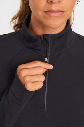 quarter zip long sleeve workout top for cold weather in lava rock (black)