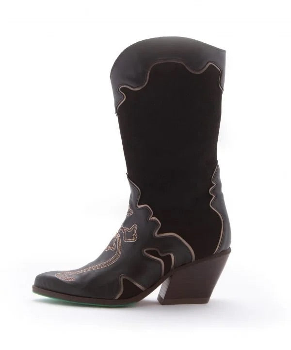 sustainable vegan leather western boots with bronze details