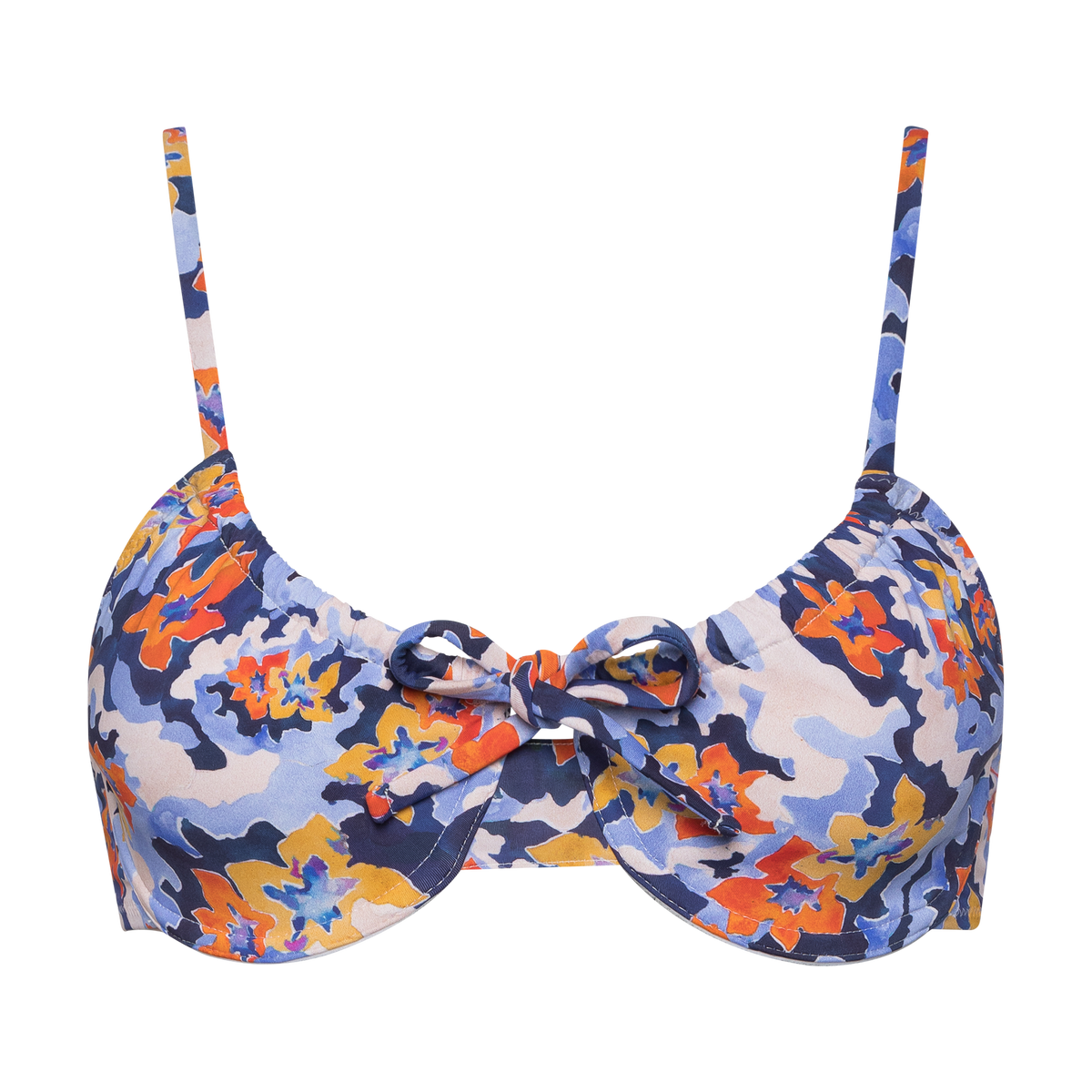 90s inspired drawstring bikini top multicolored flowers