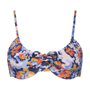 90s inspired drawstring bikini top multicolored flowers