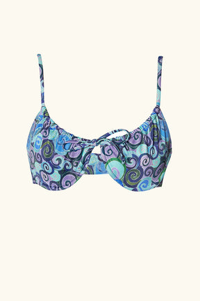 sustainable swimwear 90s inspired psychedelic bikini top blue