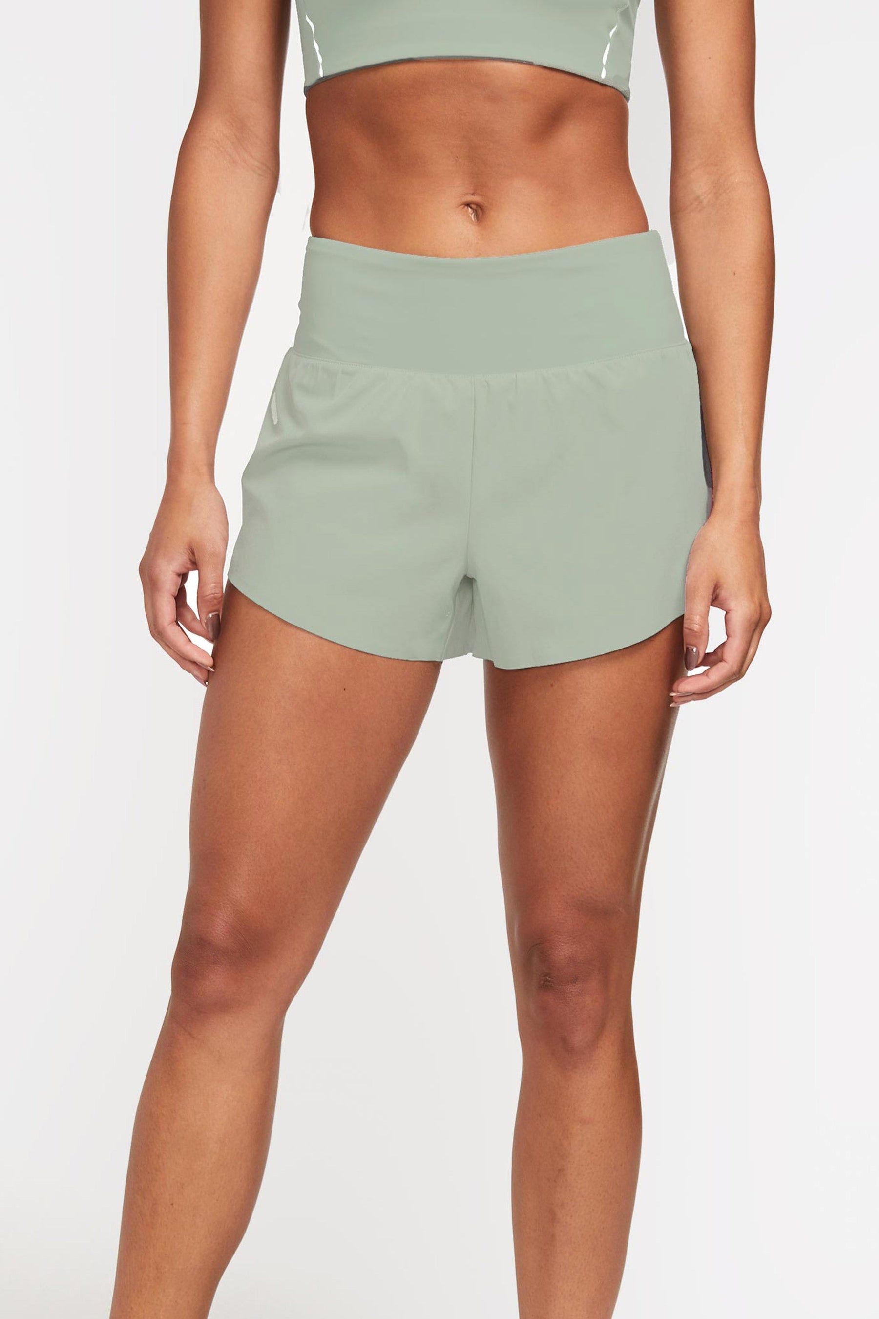 Athletic workout running shorts in glacier color front view 