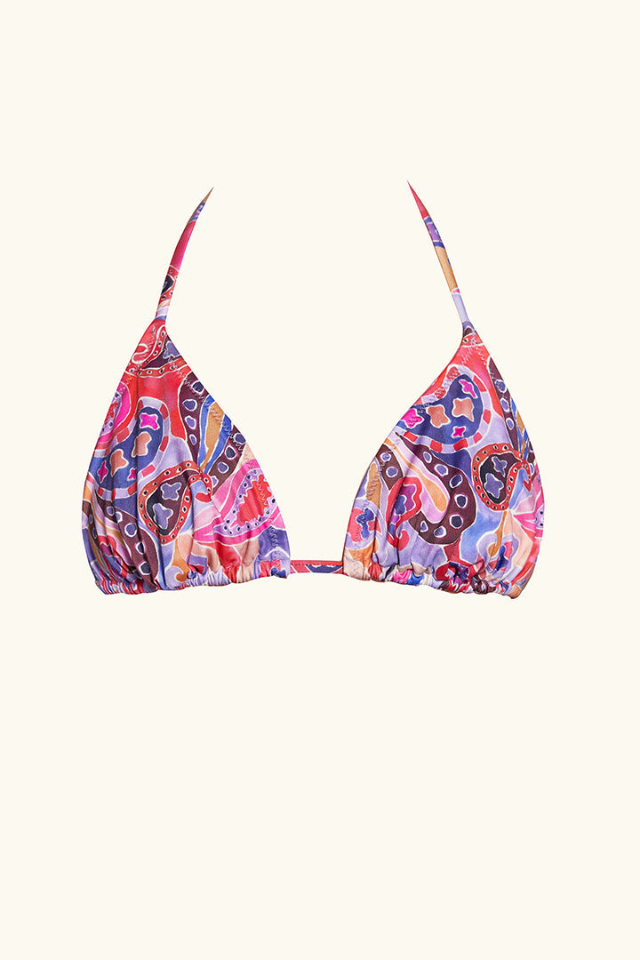 sustainable swimwear classic triangle bikini top in pink paisley print
