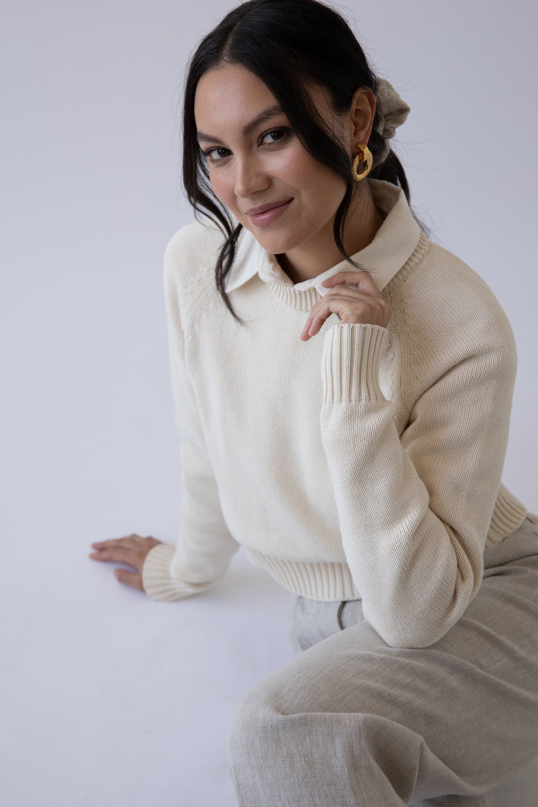 beige organic cotton winter sweater pullover