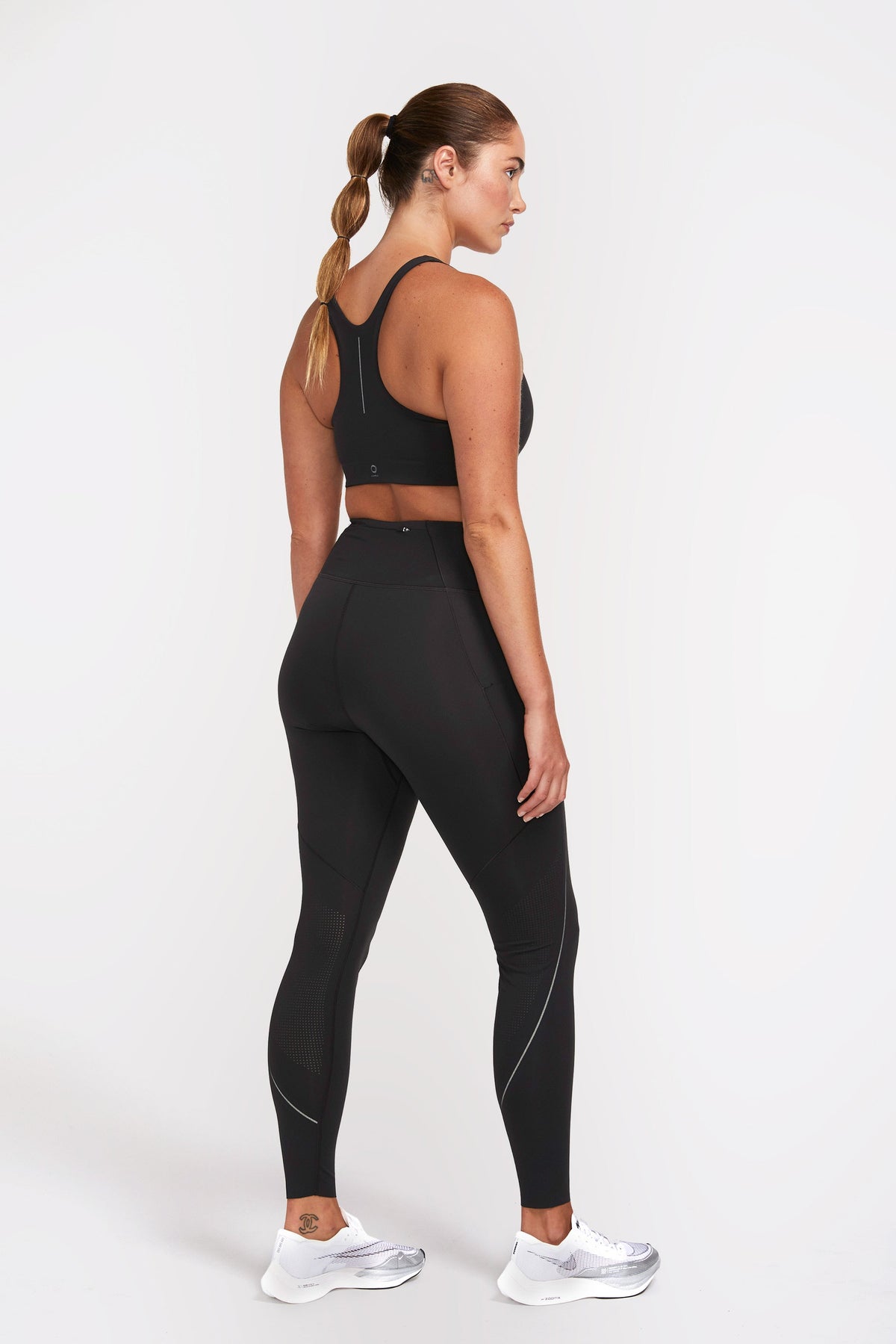Racerback sports bra made from eco-friendly materials in black color