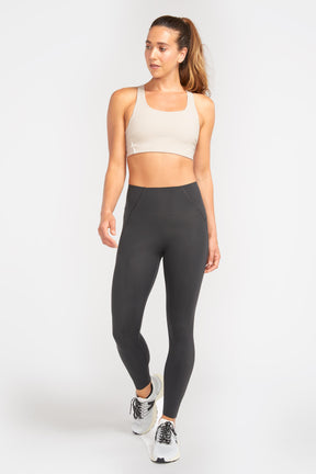 full view of no chafe high waisted leggings for running in black